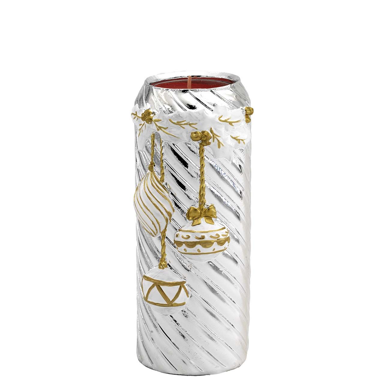 CILINDRO CON TEA LIGHT 65*140 ARGENTATO DECORO ORO